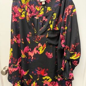 Ava & Viv Black Blouse with Pink and Yellow Floral